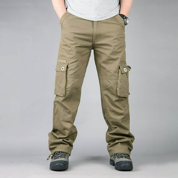 Njoeus Men's Cotton Multi-Pockets Work Cargo Pants Relaxed Fitting Baggy Outdoor Military Cargo Pants Men Long Pants