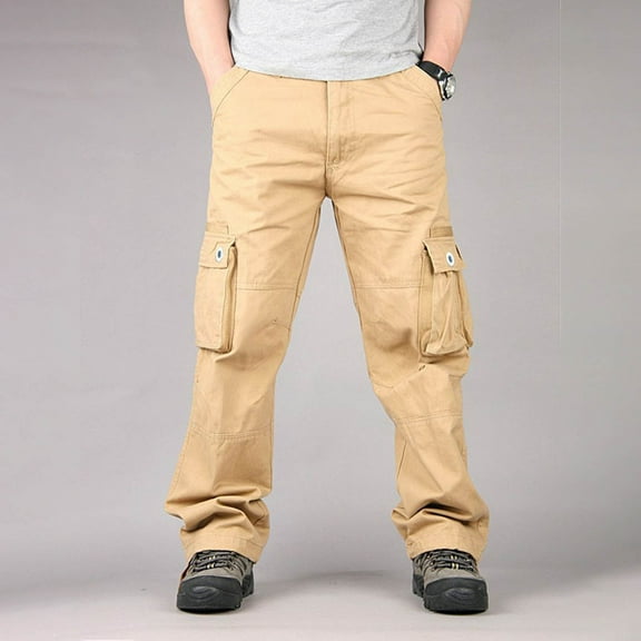 Njoeus Men's Cotton Multi-Pockets Work Cargo Pants Relaxed Fitting Baggy Outdoor Military Cargo Pants Men Long Pants