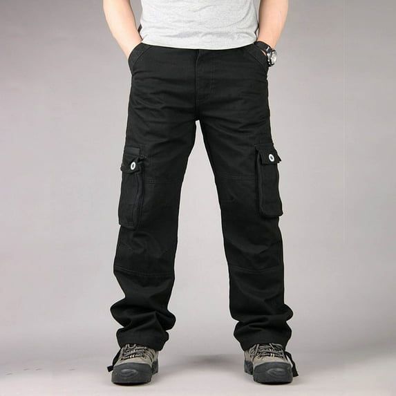 Njoeus Men's Cotton Multi-Pockets Work Cargo Pants Relaxed Fitting Baggy Outdoor Military Cargo Pants Men Long Pants