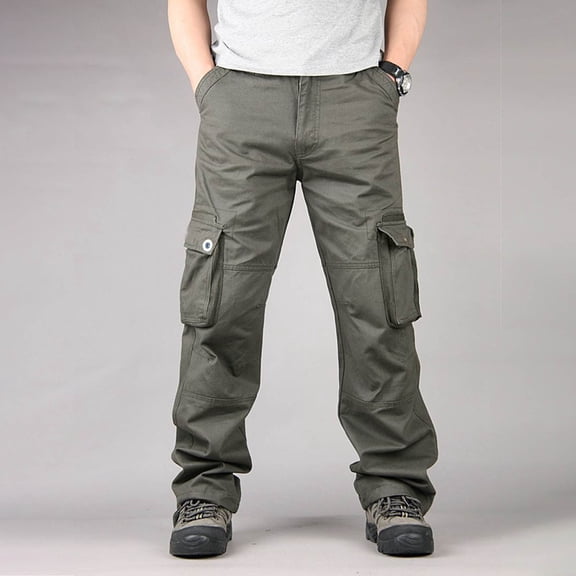 Njoeus Men's Cotton Multi-Pockets Work Cargo Pants Relaxed Fitting Baggy Outdoor Military Cargo Pants Men Long Pants