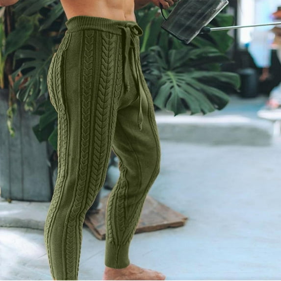 Njoeus Men's Elastic Waist Knit Sweater Pants Casual Slim Fitted Buttom Pants Comfy Warm Pajama Pants Sleepwear Loungewear S-3XL
