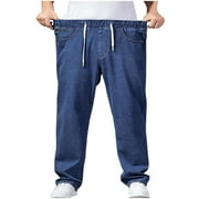 NJOEUS Men's Elastic Waist Loose Fitted Denim Pants for Men Big & Tall Casual Solid Jean Pants Trouser M-5XL