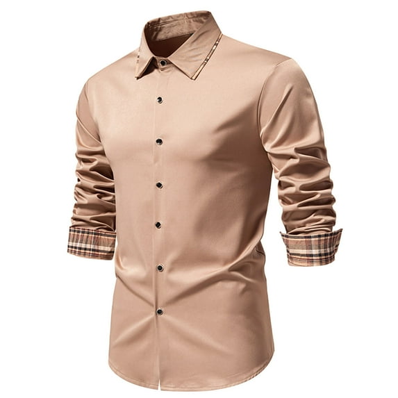 Njoeus Men's Fashion Patchwork Dress Shirts Slim Fitted Long Sleeve Button up Casual Work Shirts