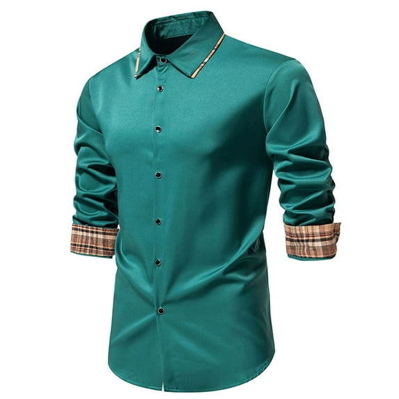 Njoeus Men's Fashion Patchwork Dress Shirts Slim Fitted Long Sleeve Button up Casual Work Shirts