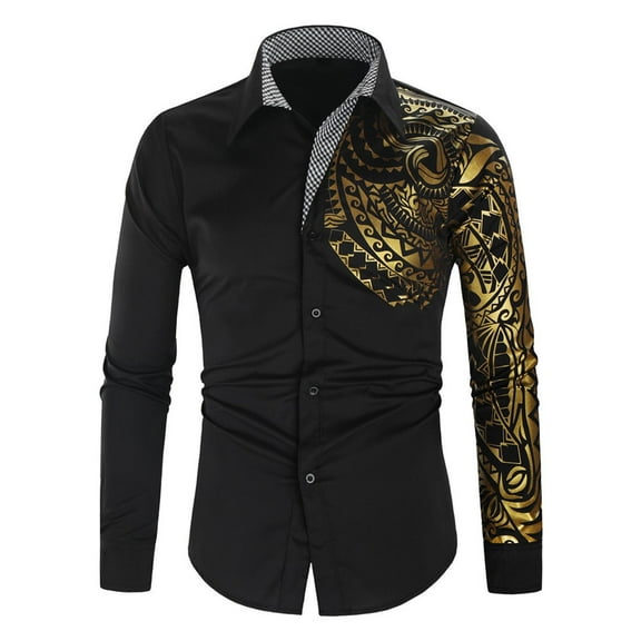 Njoeus Men's Fashion Printed Dress Shirt Plaid Collar Long Sleeve Button Up Casual Shirts (S-4XL)