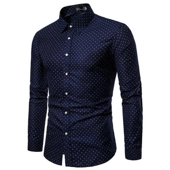 Njoeus Men's Fashion Printed Long Sleeve Shirts Cotton Slim Fitted Button Up T-Shirt Casual Business Casual Work Dress Shirts for Men S-XL Clearance Navy