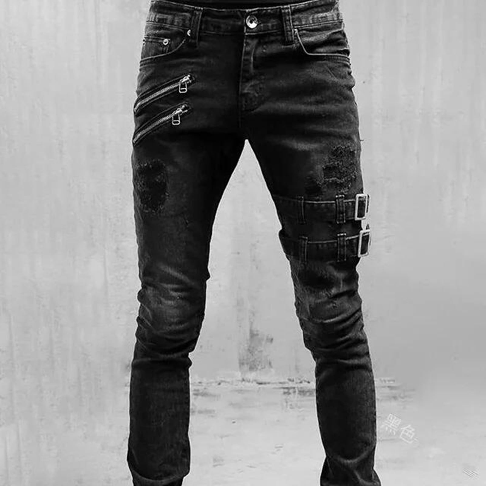 Njoeus Men's Fashion Skinny Denim Pants Slim Fitting Ripped Distressed ...