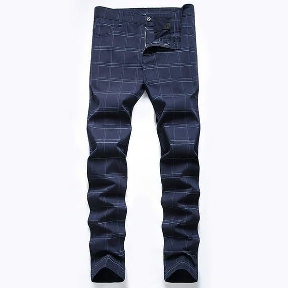 Njoeus Men's Fashion Stretch Dress Pants Slim Fitted Plaid Skinny Long Pants Casual Business Work Dress Pants