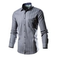 thumbnail image 1 of Njoeus Men's Fashion Striped Button Up Shirts Regular Fitted Long Sleeve Dress Shirts for Men Casual Work T-Shirts with Pocket （Available In Big & Tall Size) 3X 4X 5X Clearance Gray, 1 of 6