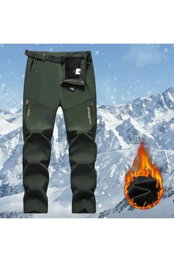 Men's Fleece Lined Outdoor Cargo Hiking Pants Slim Belt Softshell Snow Ski Pants with Zipper Pockets M-6XL (Available in Big & Tall Sizes)
