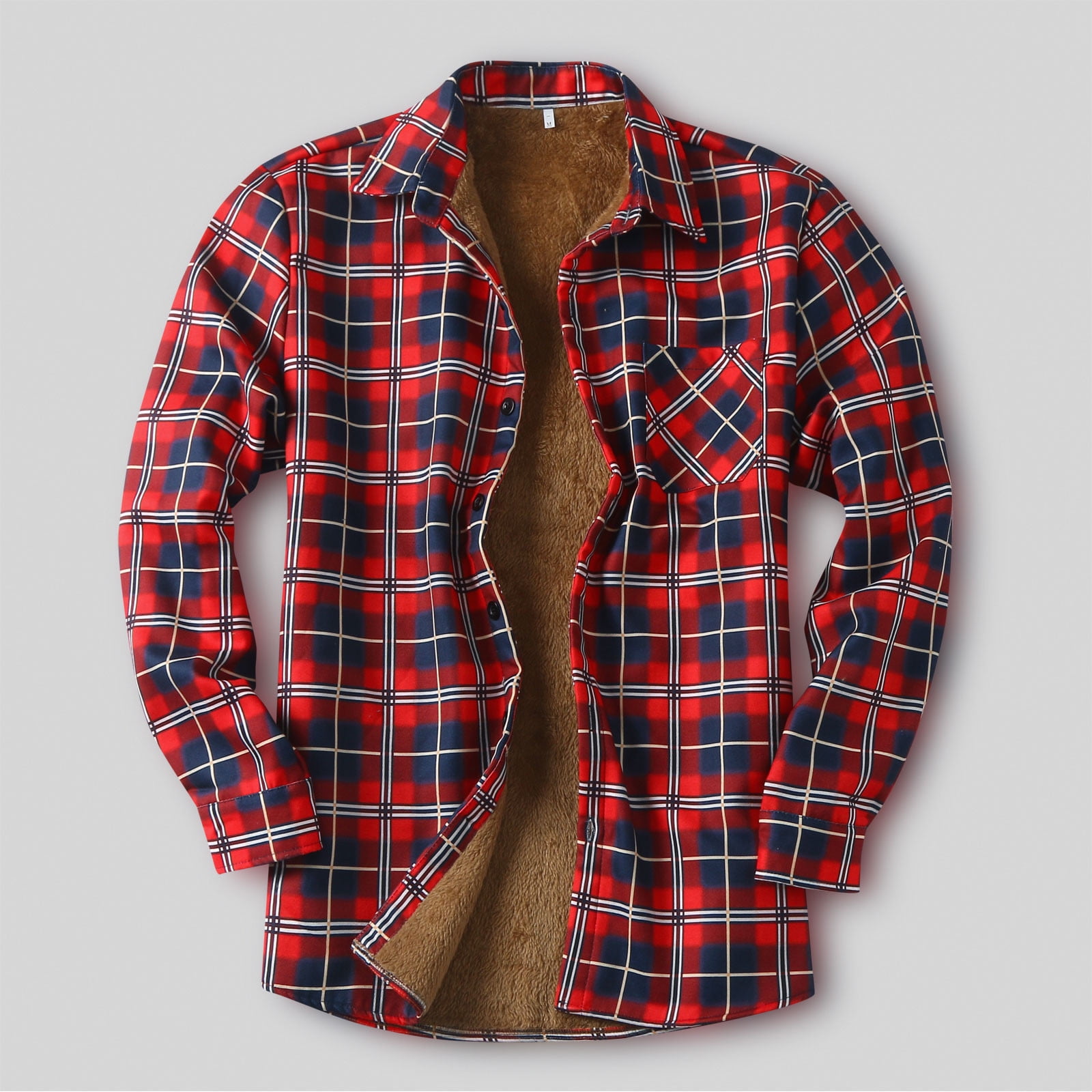 Njoeus Men's Fleeces Sherpas Lined Flannel Shirt Jacket, Casual Soft Long Sleeve Plaid Button Up