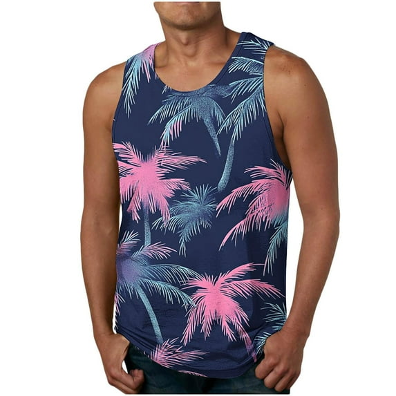 Aueoeo Men's Floral Tank Tops Novelty Tropical Printed Beach Shirts Mens Casual Sports Gym Workout Sleeveless Tees Summer Hawaiian Vacation Outfits for Men S-3X Purple Summer Savings