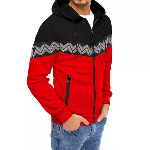 Njoeus Men's Full-Zip Up Lightweight Hoodie, Slim Fits Color Block Jacket Hoodies for Men Long Sleeve Hooded Sweatshirt with Pockets