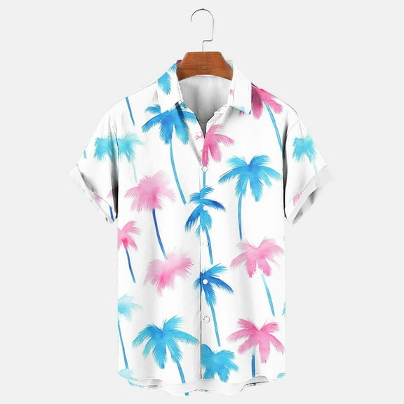 Njoeus Men's Hawaiian Shirt Short Sleeves Palm Printed Button Up T-Shirt Loose Fit Summer Beach Shirts Mens Big & Tall Shirts 2X 3X 4X Clearance Blue
