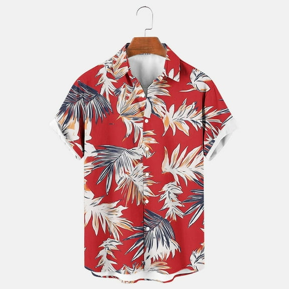 Aueoeo Men's Hawaiian Shirts Casual Button-Down Floral Short Sleeve Tropical Shirt Loose Summer Beach Shirts (Available In Big & Tall Size) 2X 3X 4X Red