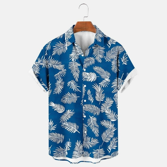 Aueoeo Men's Hawaiian Shirts Casual Button-Down Floral Short Sleeve Tropical Shirt Loose Summer Beach Shirts （Available In Big & Tall Size) 2X 3X 4X Sky Blue
