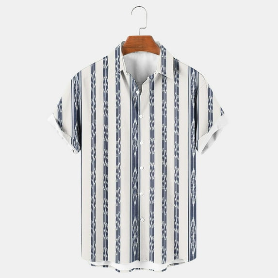 Njoeus Men's Hawaiian Shirts Mens Striped Vintage Casual T-Shirts Short Sleeve Button Up Shirts for Men Regular Summer Beach Shirts M-3XL