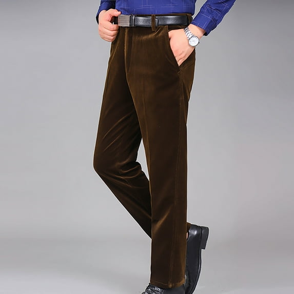 Njoeus Men's High Waist Cotton Corduroy Trousers Luxury Office Work Pants Classic & Straight Leg Flat Front Pant for Men Big & Tall Sizes S-5XL (No Belt)