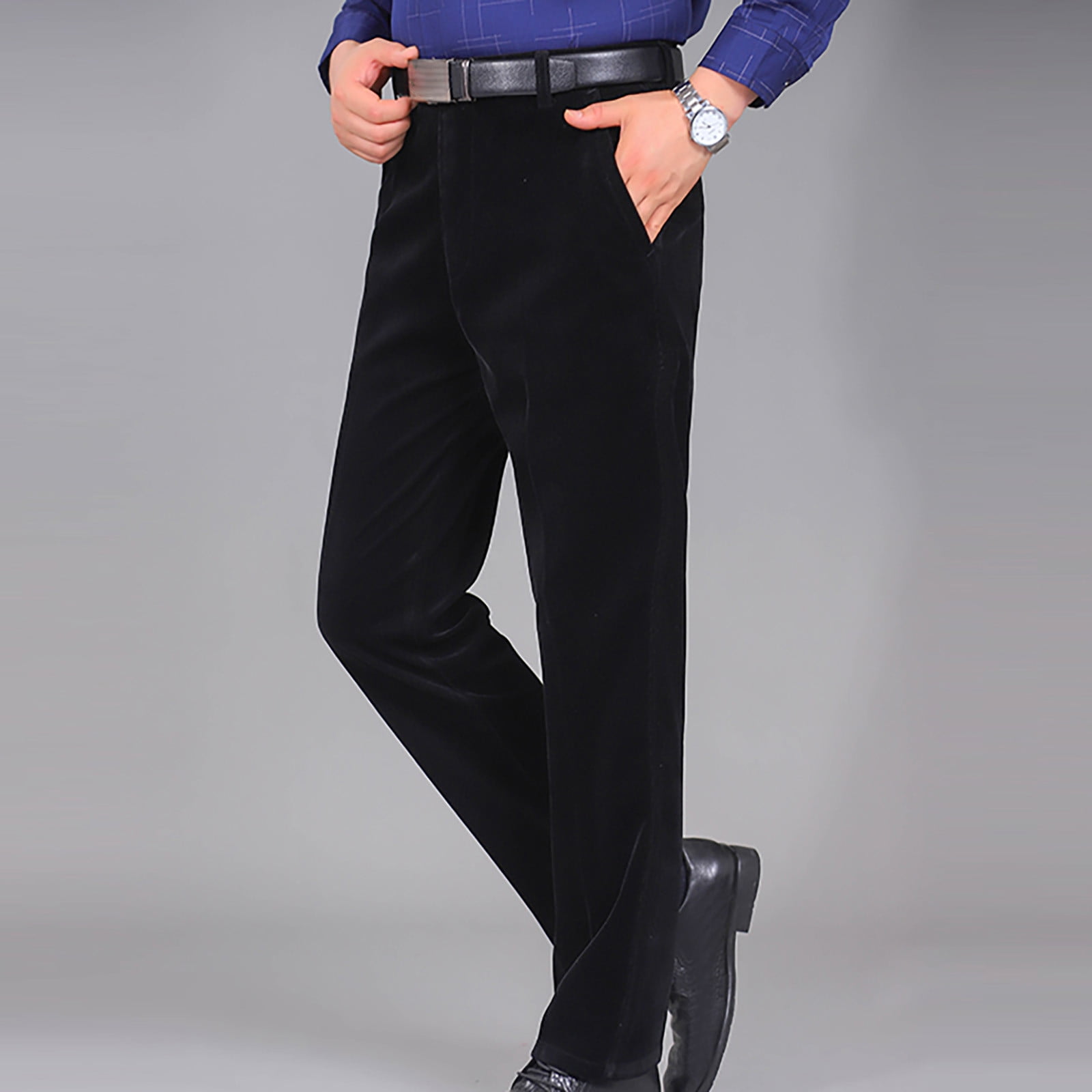 Njoeus Men's High Waist Cotton Corduroy Trousers Luxury Office Work