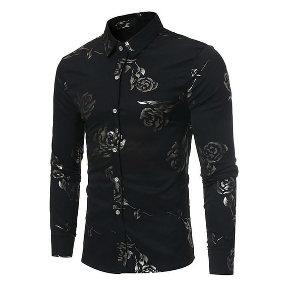 Njoeus Men's Hipsters Gold Rose Floral Printed Dress Shirt Slim Fitted Long Sleeve Button Up Party Prom Shirts