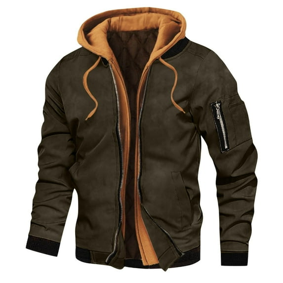 Njoeus Men's Hooded Thicken Quilted Lined Jacket Windproof Casual Hoodies for Men Warm Fall Winter Military Jacket Coat Outwear M-3XL