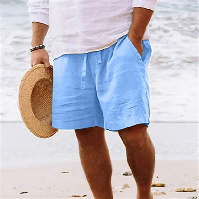 Njoeus Men's Linen Shorts, Casual Cotton Elastic Waist Shorts for Men ...