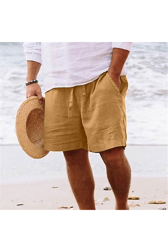 Men's Linen Shorts, Casual Cotton Elastic Waist Shorts for Men Lightweight Summer Beach Short Pants with Pockets and Drawstring S-5XL (Available in Big & Tall Size)