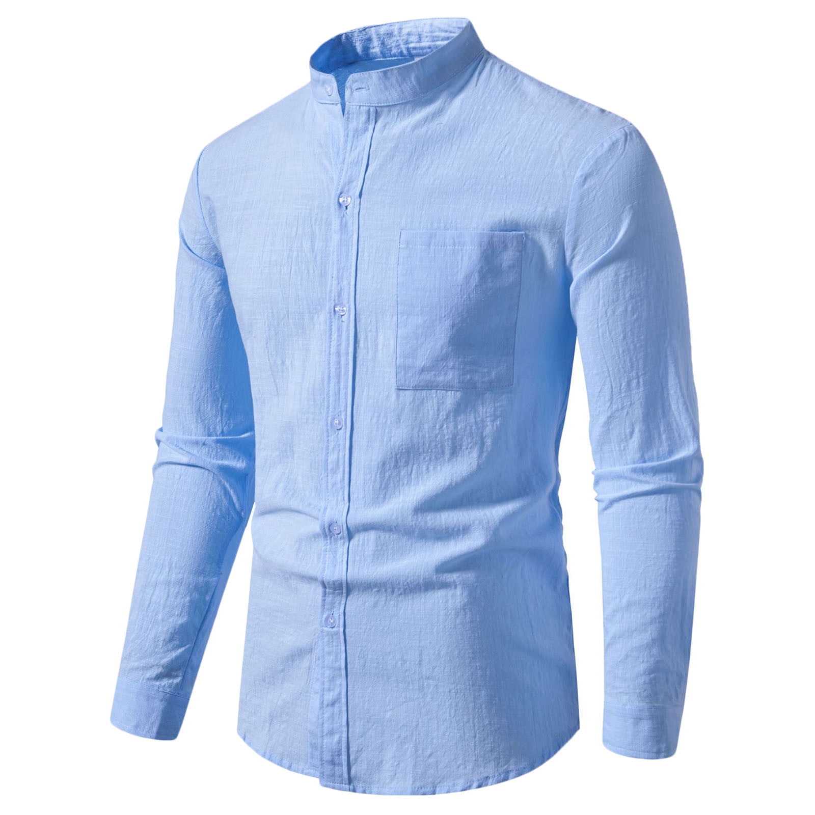 Elegant Black Linen Men's Shirt, Long Sleeves, Round Collar with Pockets