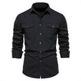 thumbnail image 1 of Njoeus Men's Long Sleeve Cotton Shirt Slim Fitted Work Shirts Men Casual Botton Up T-Shirt with Two-Pocket, 1 of 4