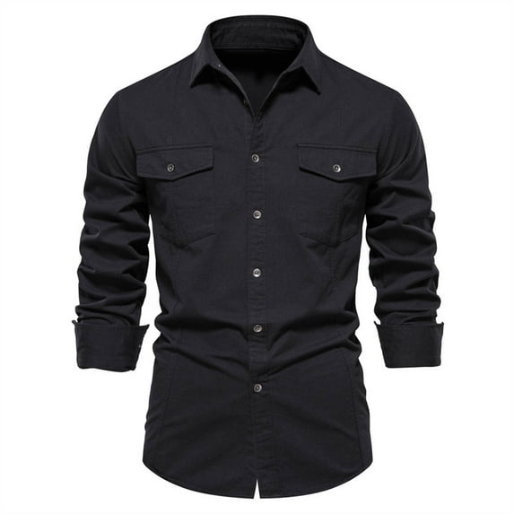 Njoeus Men's Long Sleeve Cotton Shirt Slim Fitted Work Shirts Men Casual Botton Up T-Shirt with Two-Pocket