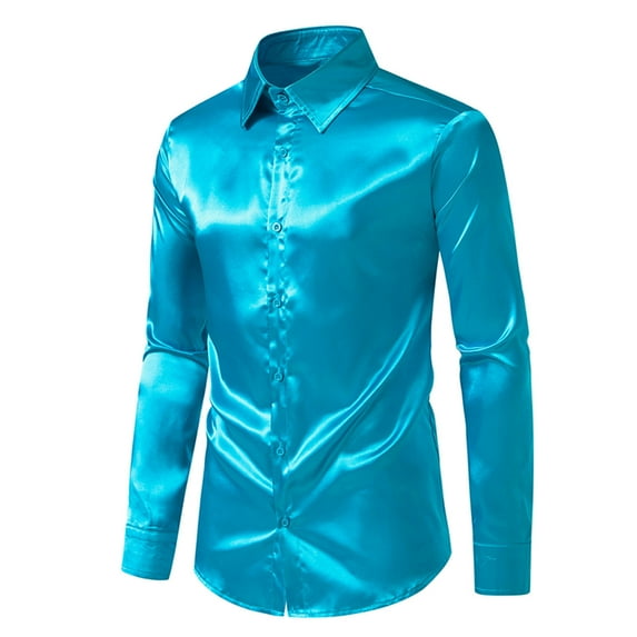 Njoeus Men's Luxury Dress Shirt Slim Fitted Shiny Satin Button Up Party Prom Shirts for Men Long Sleeve Night Club T-Shirt