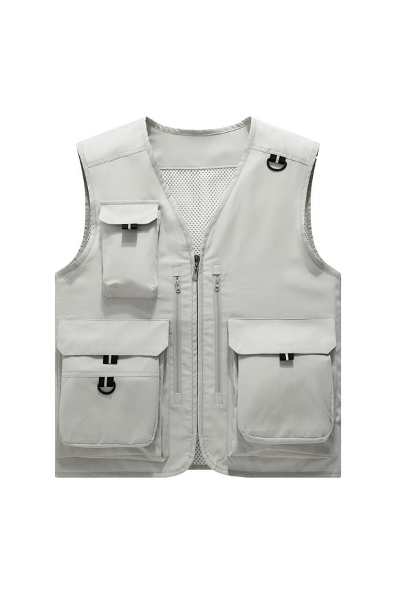 Men's Outdoor Cargo Vest with Multi-Pocket Big & Tall Sleeveless Vest Jacket Utility Vest for Fishing Hiking Fintness 3X 4X 5X Gray Clearance