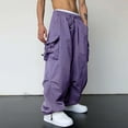 thumbnail image 1 of Njoeus Men's Parachute Cargo Pants Drawstring Elastic Waist Flap Pockets Hip Hop Baggy Harems Pants Trousers S-3XL, 1 of 9