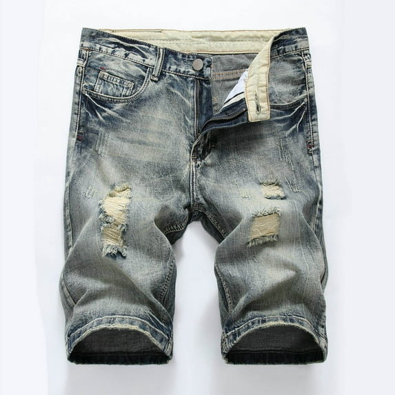Njoeus Men's Ripped Denim Shorts, Mens Stretchy Distressed Jeans Shorts Casual Biker Jeans Short Pants for Men Bia & Tall Sizes M-5XL (No Belt)