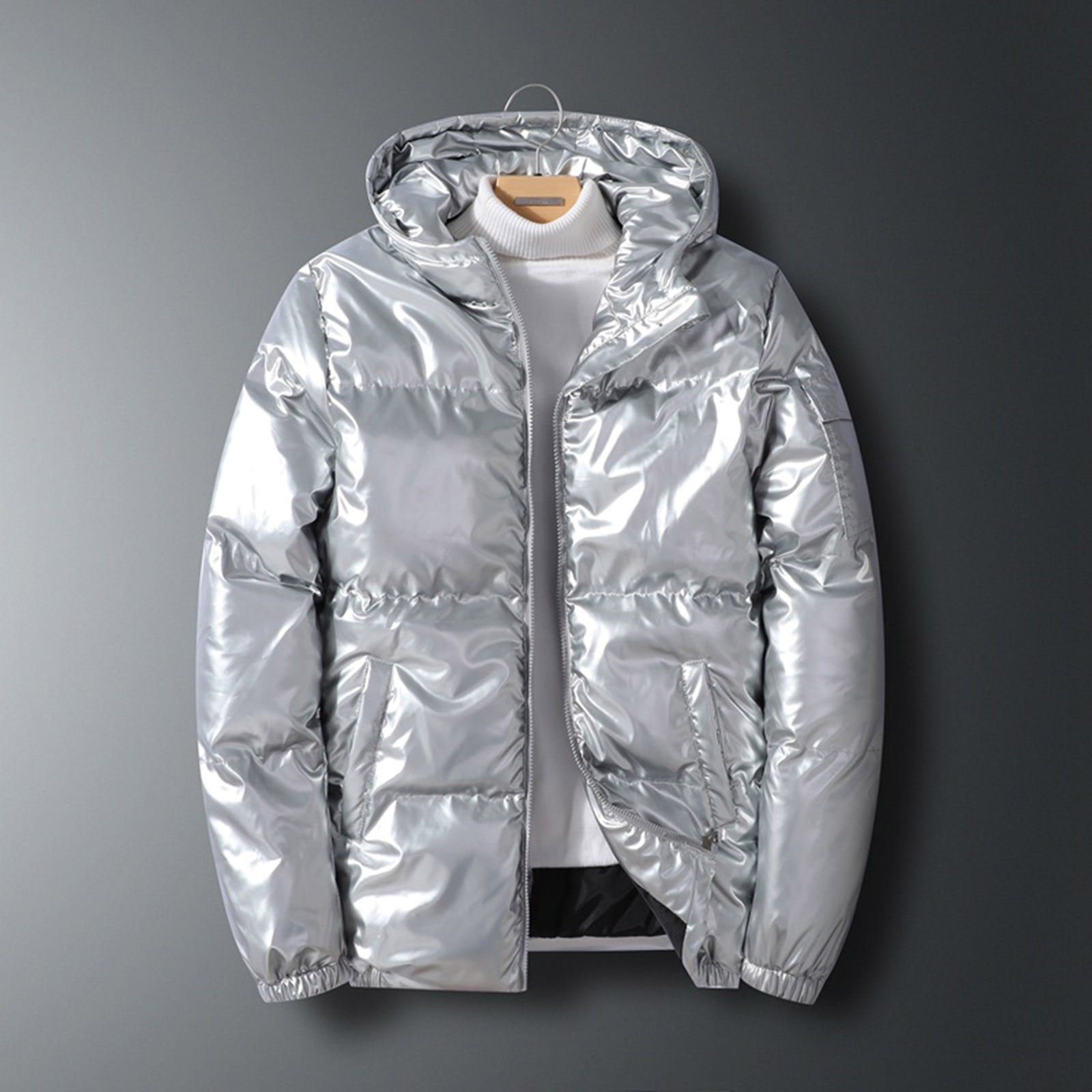 Njoeus Men's Shiny Hooded Winter Puffer Jacket Zip Up Njoeus Men's Shiny Hooded Winter Puffer Jacket Zip Up