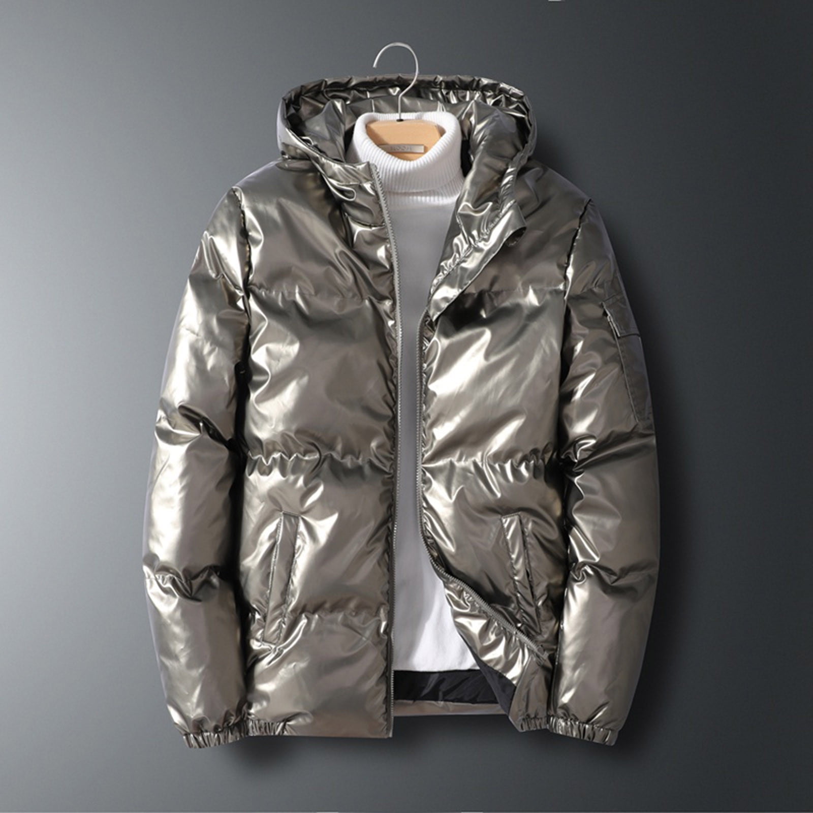 Njoeus Men's Shiny Hooded Winter Puffer Jacket Zip Up Njoeus Men's Shiny Hooded Winter Puffer Jacket Zip Up