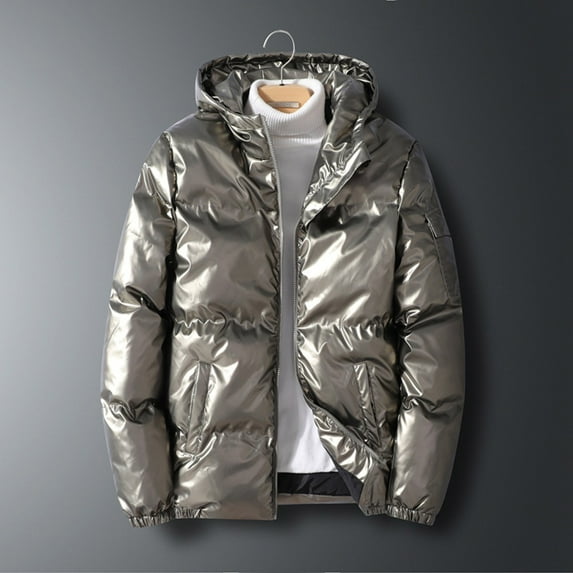 Njoeus Men's Shiny Hooded Winter Puffer Jacket Zip Up Thicken Winter Coat Warm Quilted Padded Jacket with Hood M-5XL (Available in Big & Tall)
