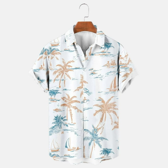 Njoeus Men's Shirts Hawaiian Summer Short Sleeve Casual Lightweight Beach Shirts Casual Holiday Tropical Shirts Palm Tree Printed Mens Clothing Big & Tall Shirts 2X 3X 4X Clearance White
