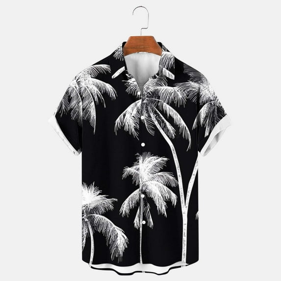 Njoeus Men's Shirts Hawaiian Summer Short Sleeve Casual Lightweight Beach Shirts Casual Holiday Tropical Shirts Palm Tree Printed Mens Clothing Big & Tall Shirts 2X 3X 4X Clearance Black