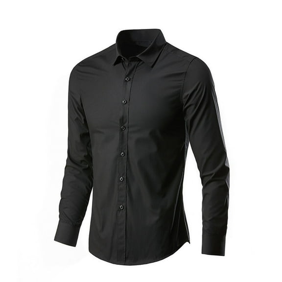 Njoeus Men's Shirts Long Sleeve formal Dress Shirts Solid Regular Fitted Plain Weave Button Up Shirts for Business Casual Work S-XL Clearance Black