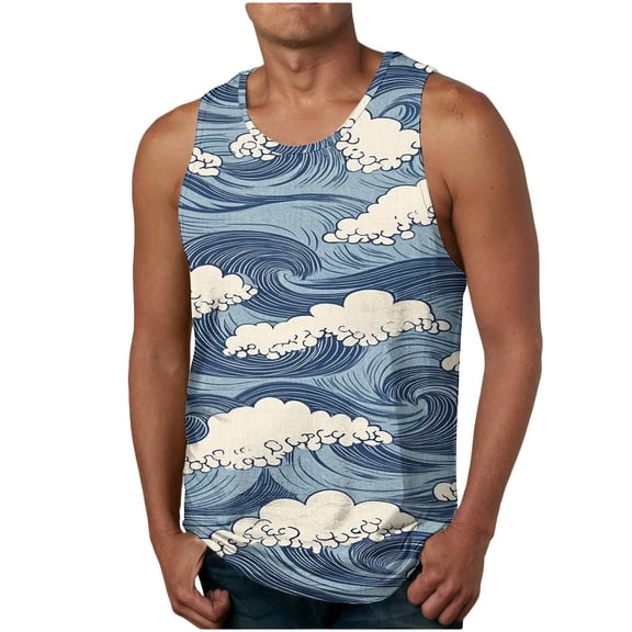 Aueoeo Men's Sleeveless Casual Tank Tops Fashion Funny Graphic Tees Lightweight Comfortable Cotton Shirts Tropical Summer Beach Shirt for Men Everyday Loungewear S-XXL Light Blue