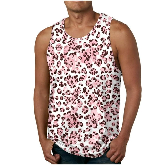 Njoeus Men's Sleeveless Casual Tank Tops Fashion Funny Graphic Tees Lightweight Comfortable Cotton Shirts Tropical Summer Beach Shirt for Men Everyday Loungewear S-XXL Pink Summer Savings