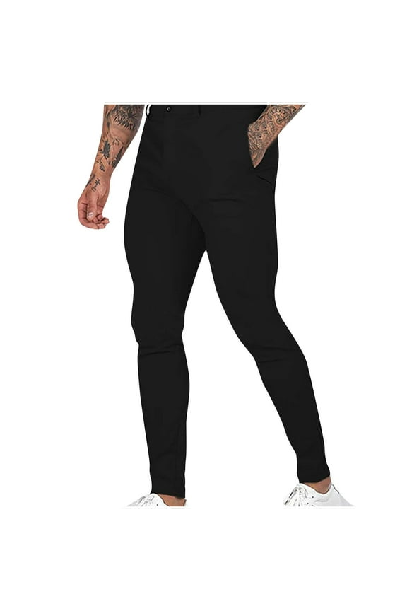 Men's Slim Fitted Cotton Dress Pants Men's Stretch Dressy Pants Casual Straight Leg Skinny Suit Pants S-3XL