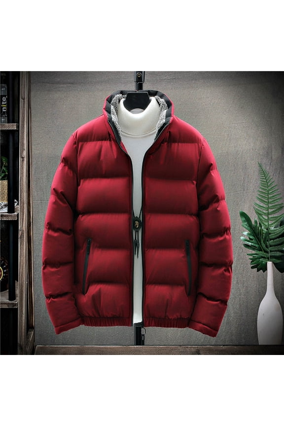 Men's Stand Collar Fleeces Lined Jacket Warm Thicken Puffer Padded Jacket Casual Winter Coat for Men Long Sleeve M-4XL(Available in Big & Tall)