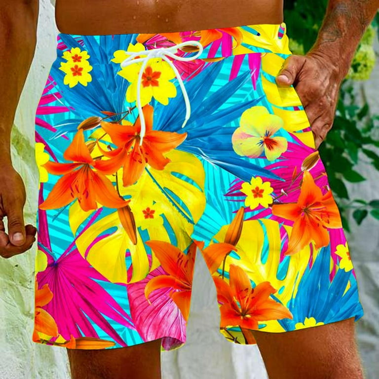Njoeus Men s Swim Trunks Swimsuit Mens Floral Print Swim Board Short Bathing Suit Trendy Men Hawaiian Beach Shorts with Pockets Elastic Waist S 5XL Available in Big Tall Size Walmart