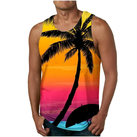 Njoeus Men's Tank Tops Summer Sleeveless Hawaiian Shirts for Men Big & Tall Gym Workout Tank Top Casual Beach Sports Shirts Novelty Graphic Tees S-4XL