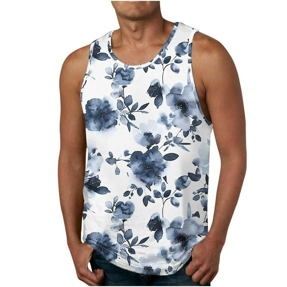 Njoeus Men's Tank Tops Summer Sleeveless Tropical Hawaiian Beach T-Shirts for Men Casual Funny Graphic Tees Gym Workout Tank Tops Vacation Outfits (Available In Big & Tall) 2X 3X 4X Summer Savings