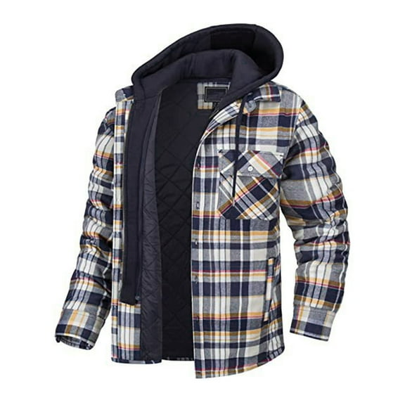 Njoeus Men's Thicken Plaid Hooded Flannel Shirt Jacket with Quilted Lined Mens Flannel Hoodie Warm Winter Coat S-5XL（Available in Big & Tall)