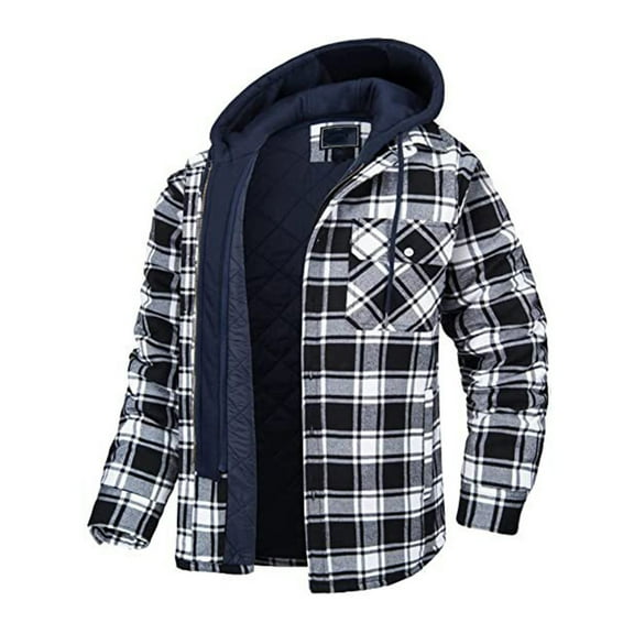 Njoeus Men's Thicken Plaid Hooded Flannel Shirt Jacket with Quilted Lined Mens Flannel Hoodie Warm Winter Coat S-5XL（Available in Big & Tall)