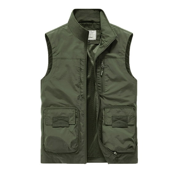 Njoeus Men's Travel Work Utility Vest Sleeveless Lightweight Cargo Outdoor Fishing Vest for Men Stand Collar Summer Casual Sports Vests Jacket with Multi Pockets Big & Tall Size 3X 4X 5X 6X Clearance